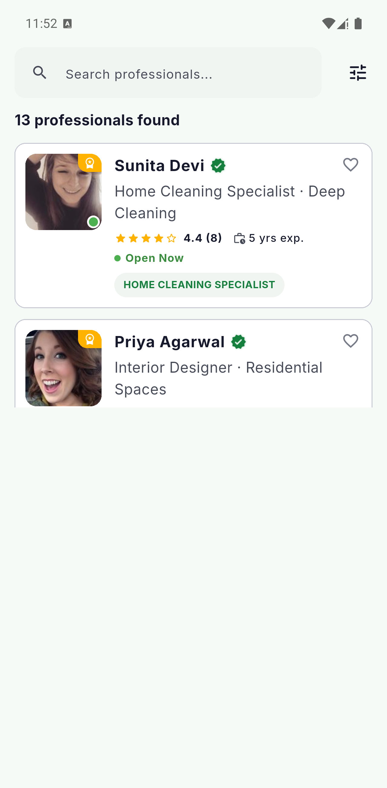 GigsDex search results filtered by trade and distance