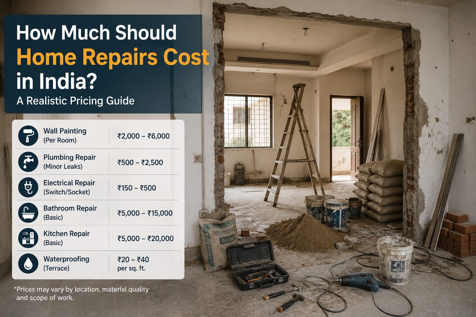 A home under renovation showing the scale of a typical repair project